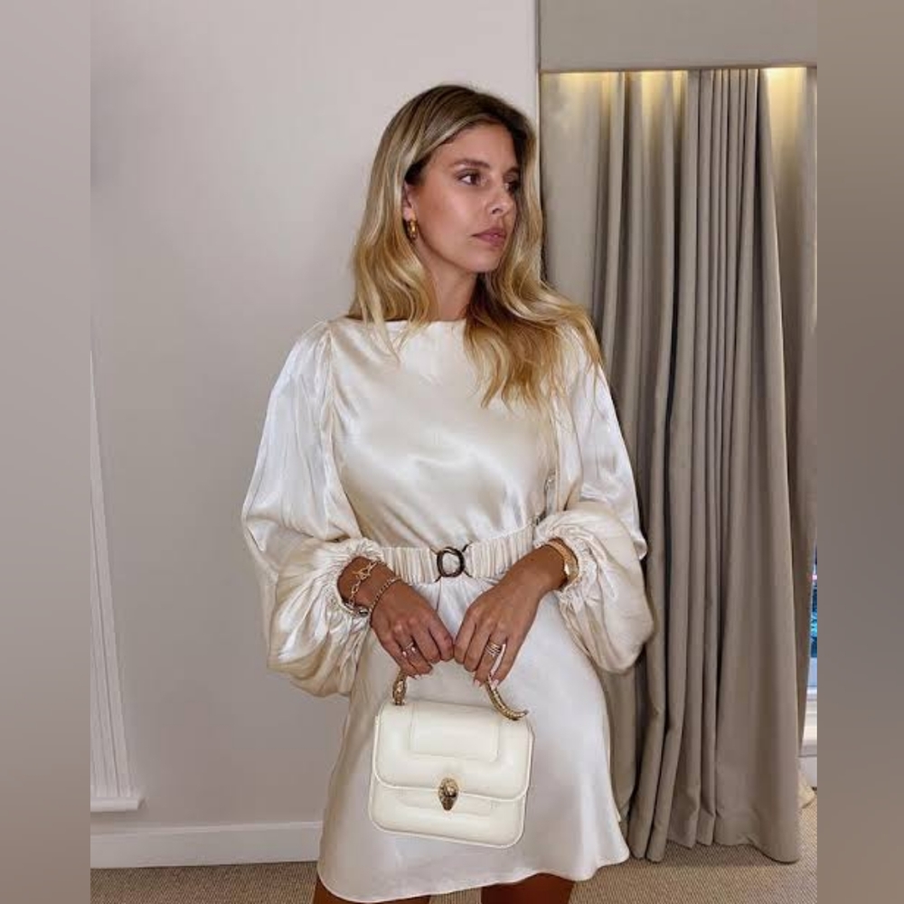 SHONA JOY La Lune Balloon Sleeve Mini Dress w Belt in Cream *NWT Size 12* - Picture 8 of 12
